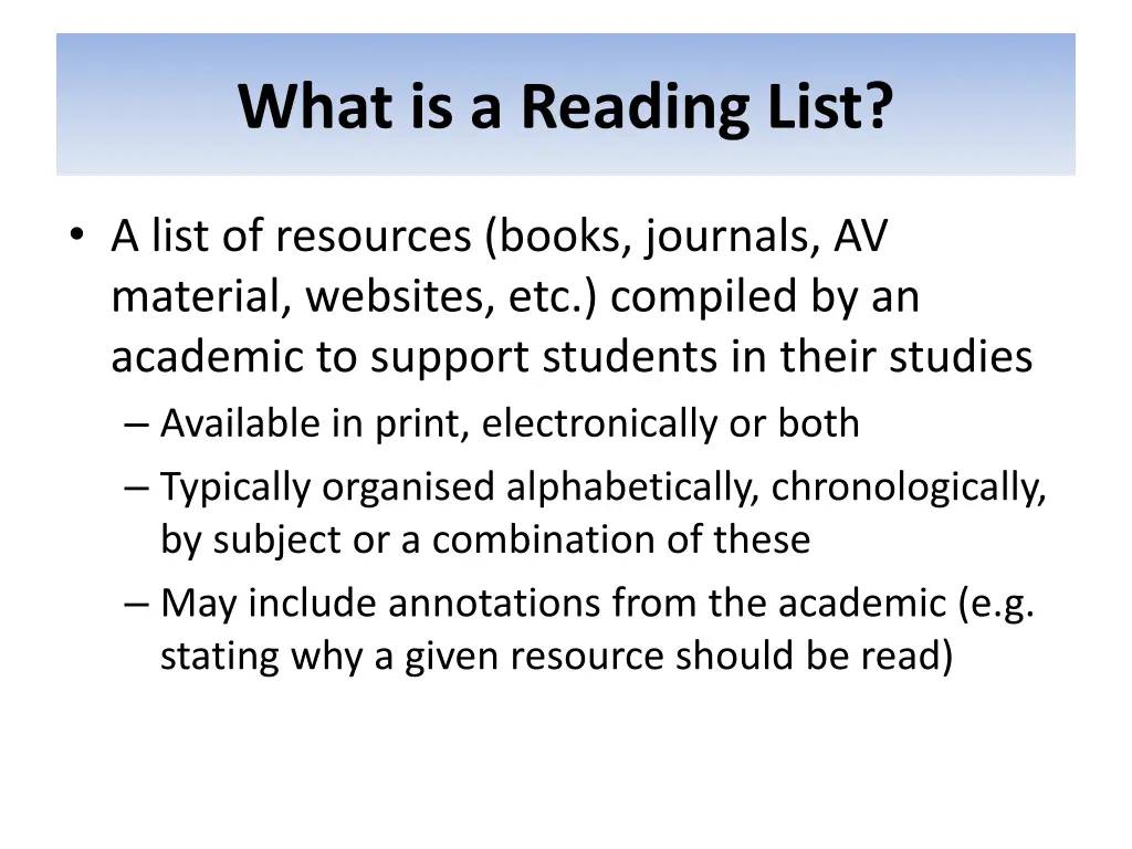 what is a reading list