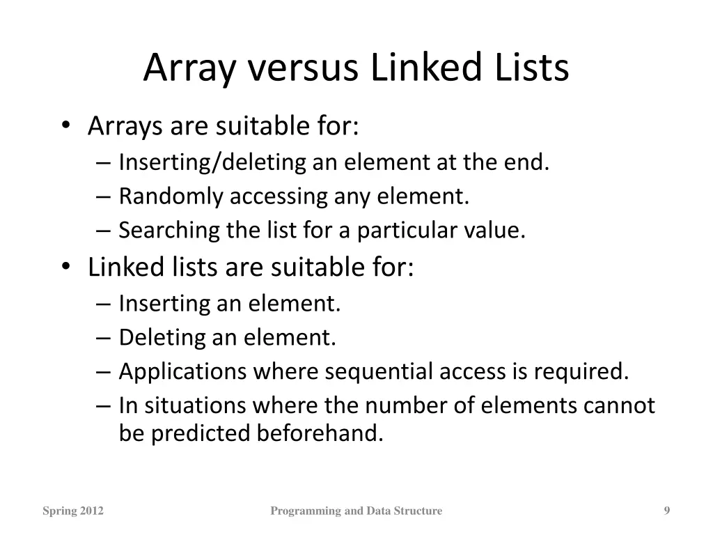 array versus linked lists