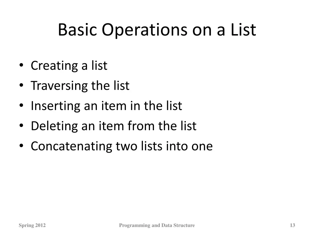 basic operations on a list