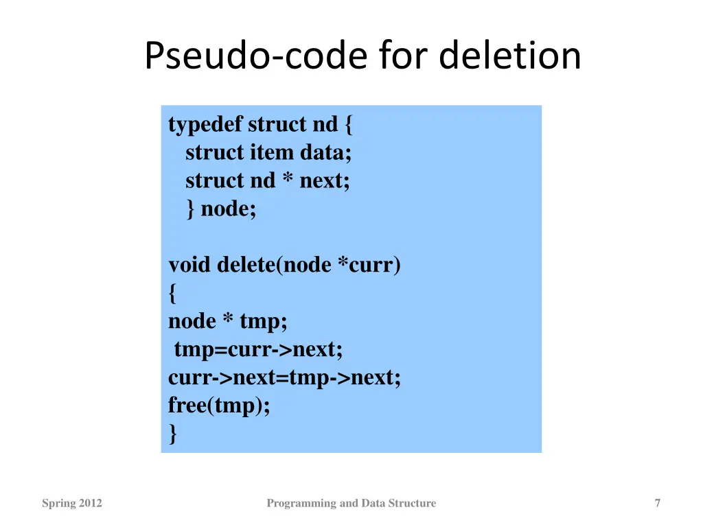 pseudo code for deletion