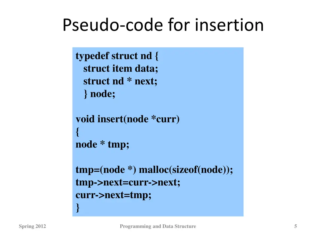 pseudo code for insertion