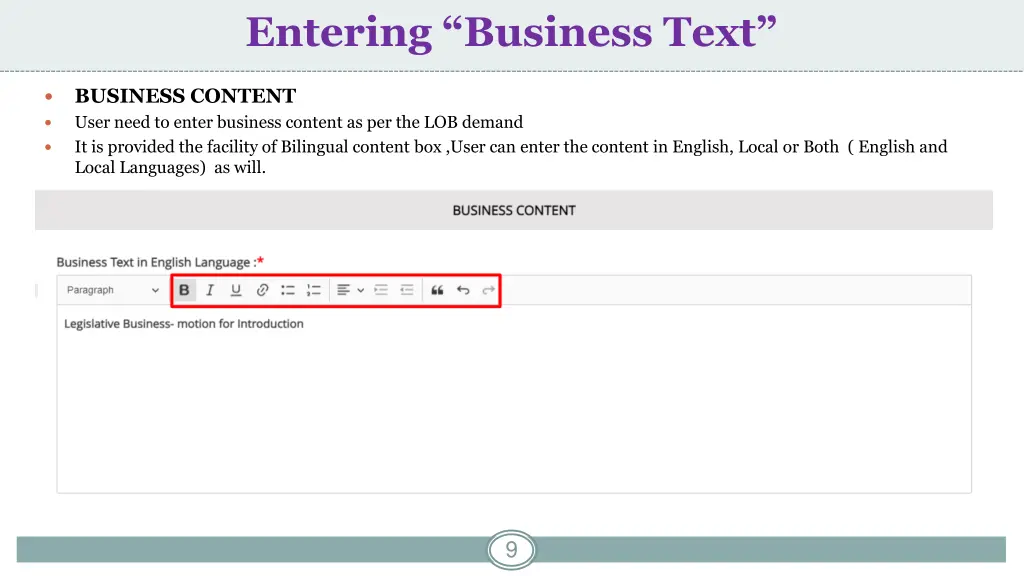 entering business text