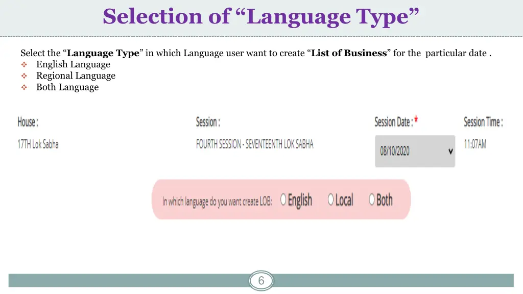 selection of language type