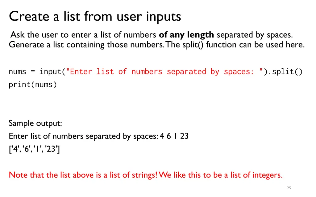 create a list from user inputs