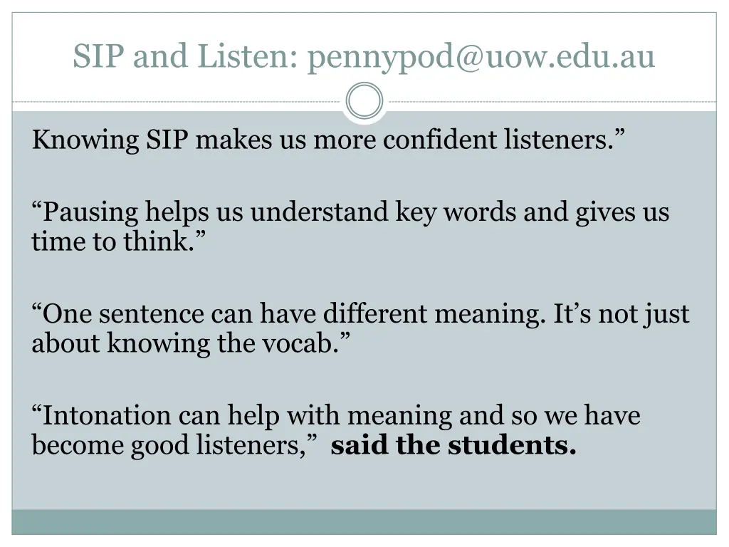 sip and listen pennypod@uow edu au