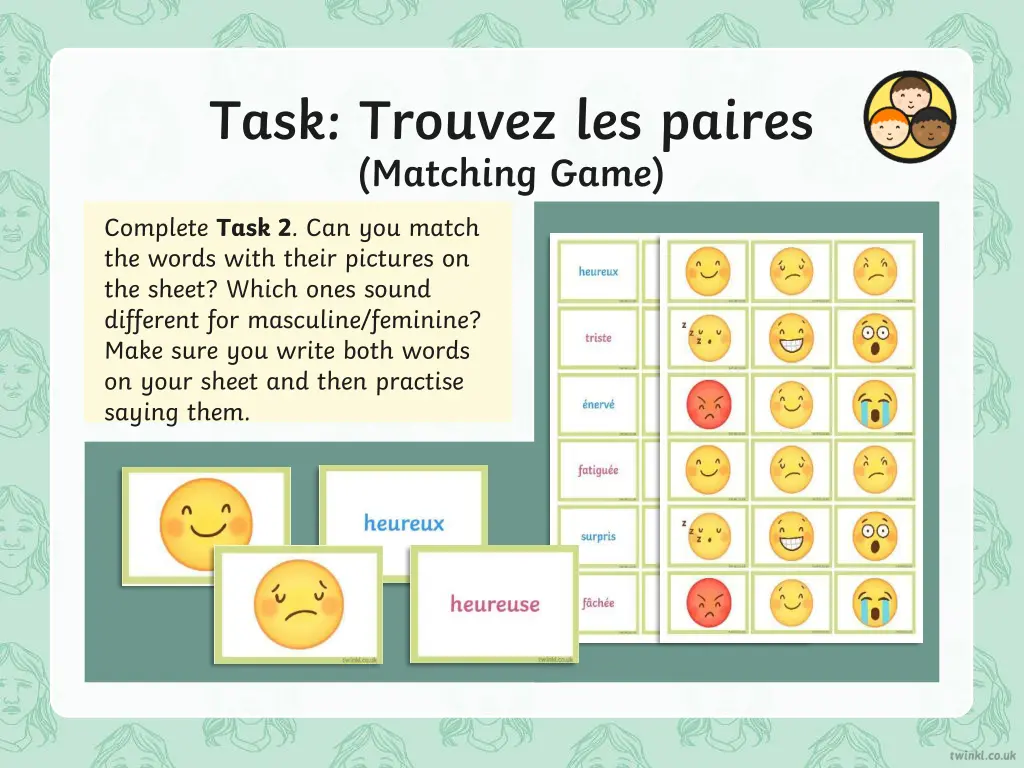 task trouvez les paires matching game