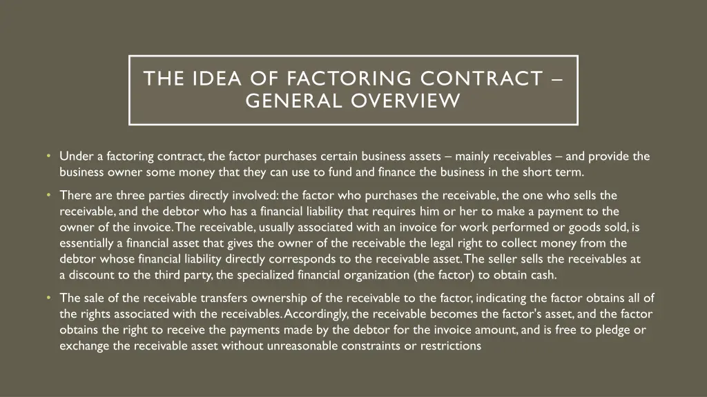 the idea of factoring contract general overview