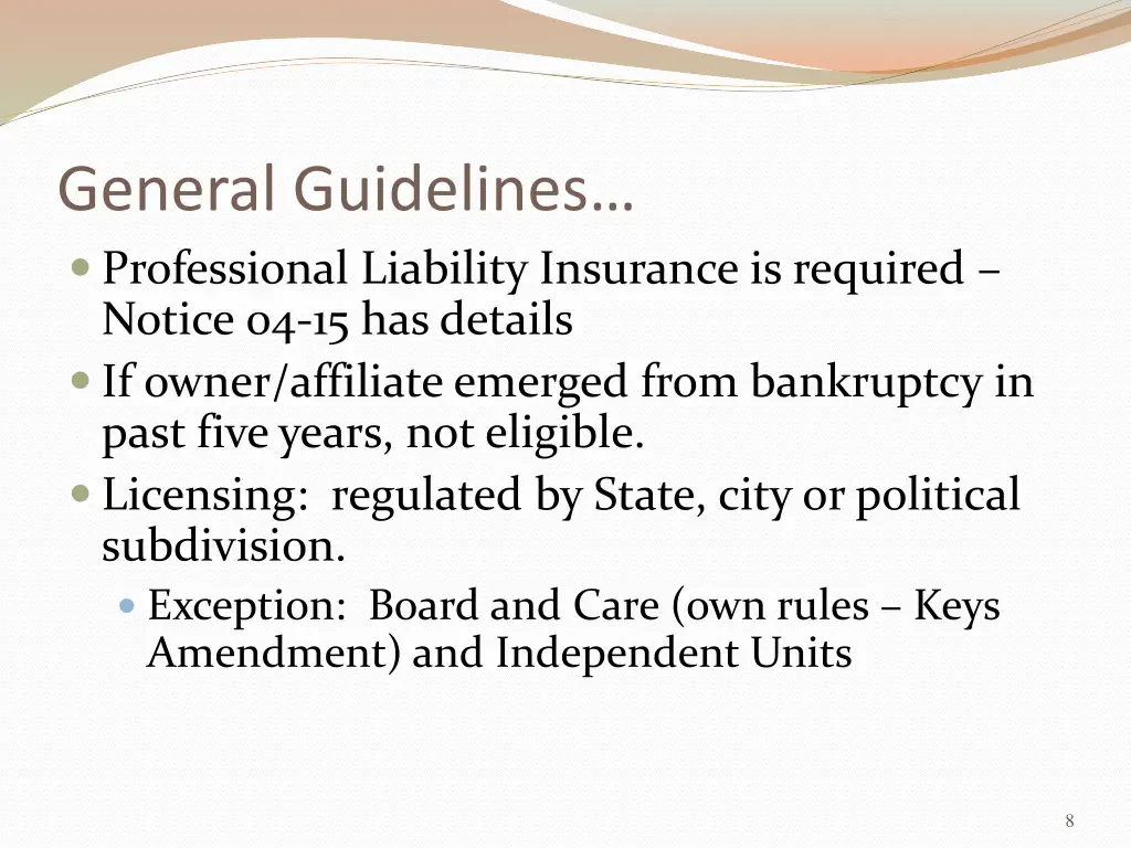 general guidelines professional liability