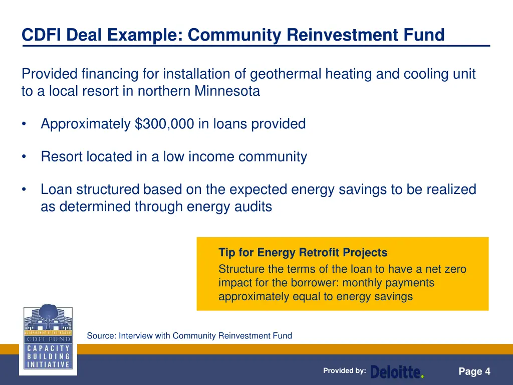 cdfi deal example community reinvestment fund