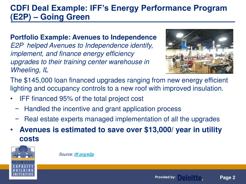 cdfi deal example iff s energy performance