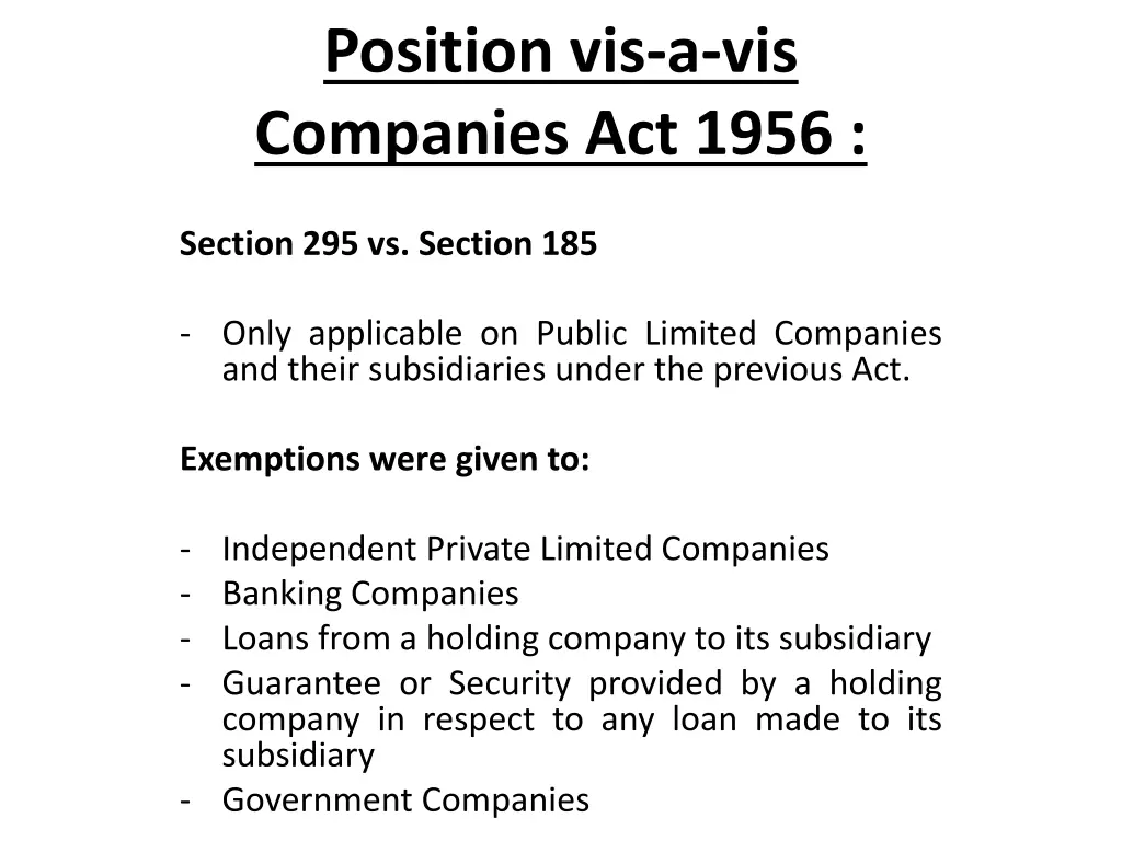 position vis a vis companies act 1956