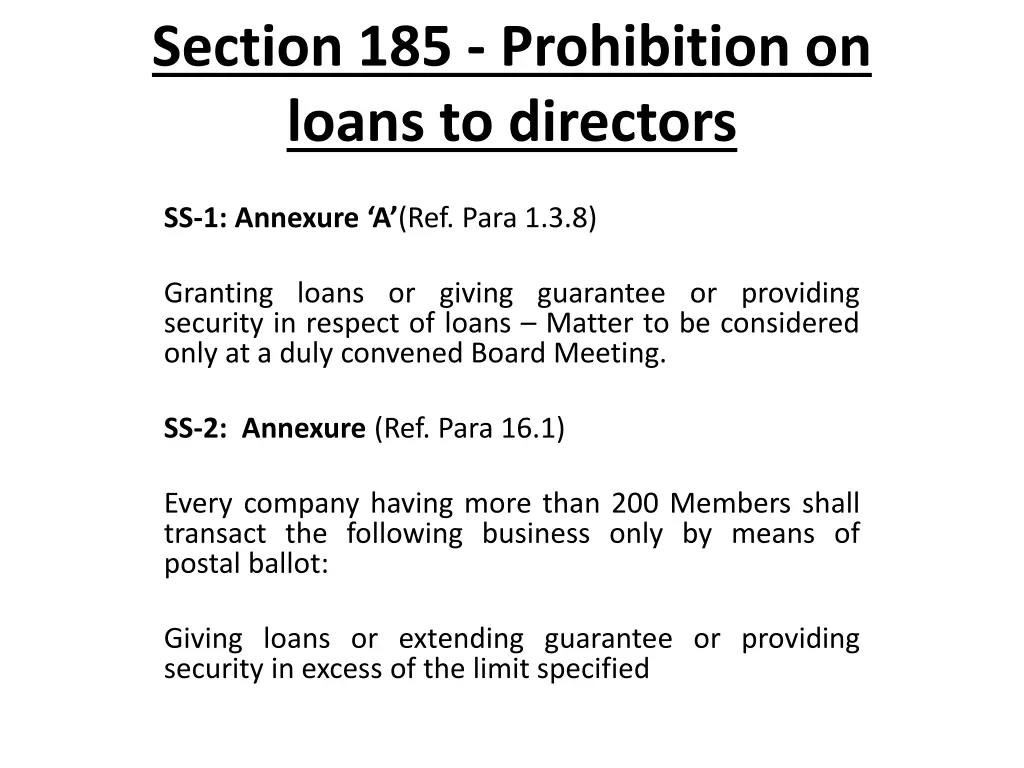 section 185 prohibition on loans to directors 10