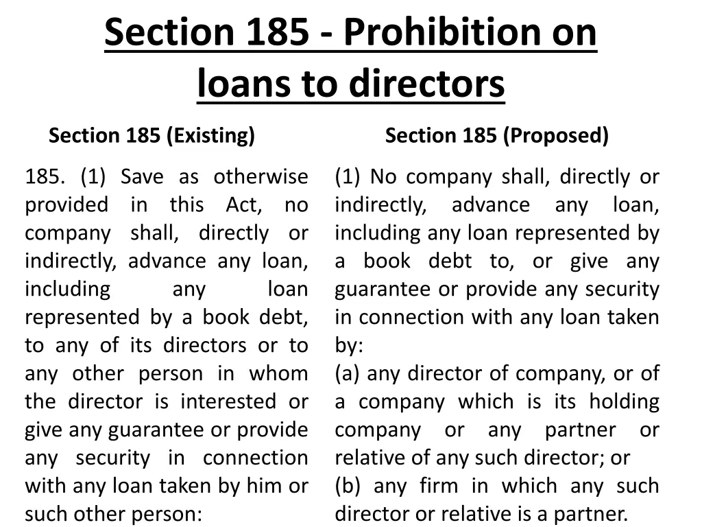 section 185 prohibition on loans to directors 12