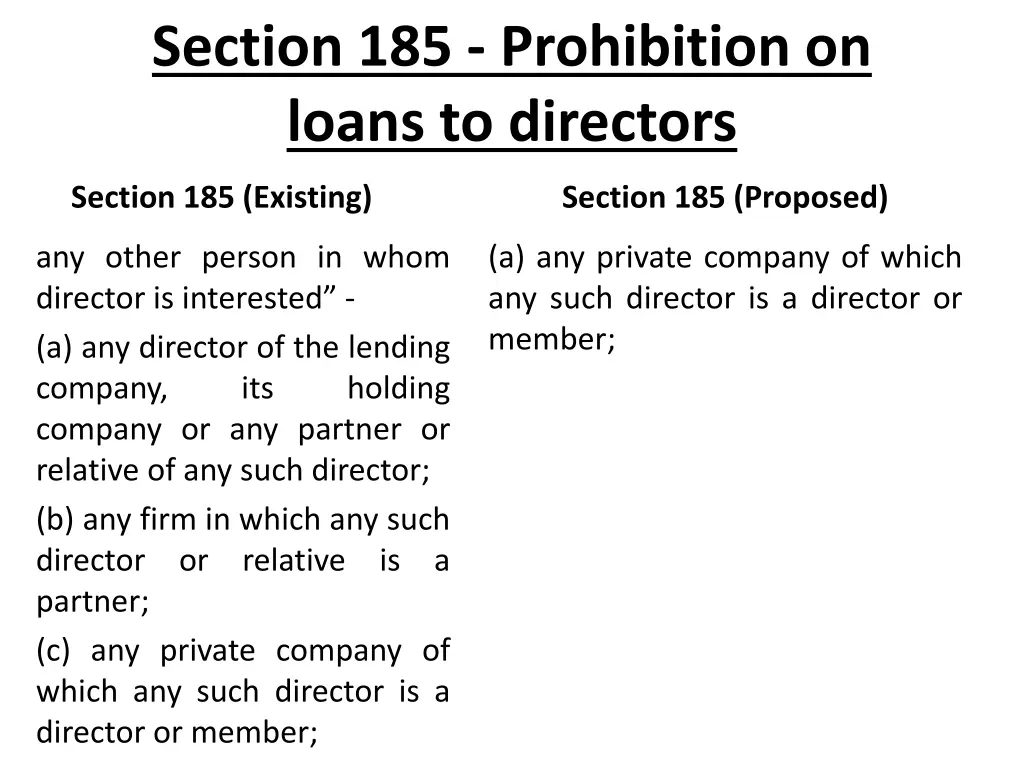 section 185 prohibition on loans to directors 14