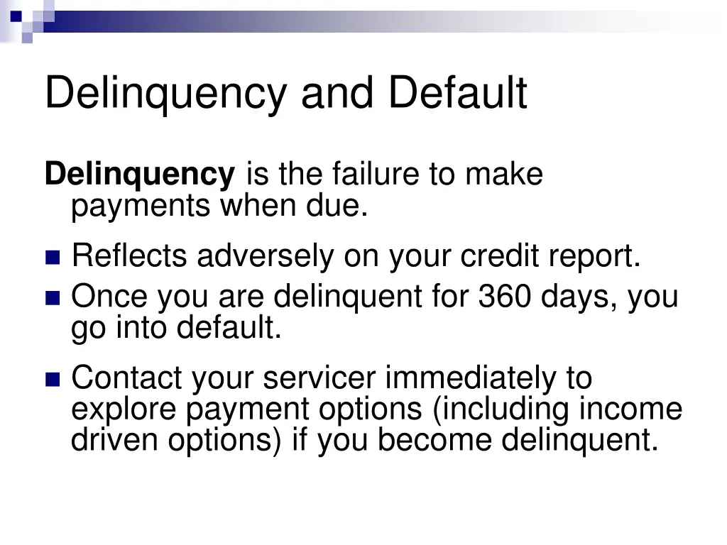 delinquency and default