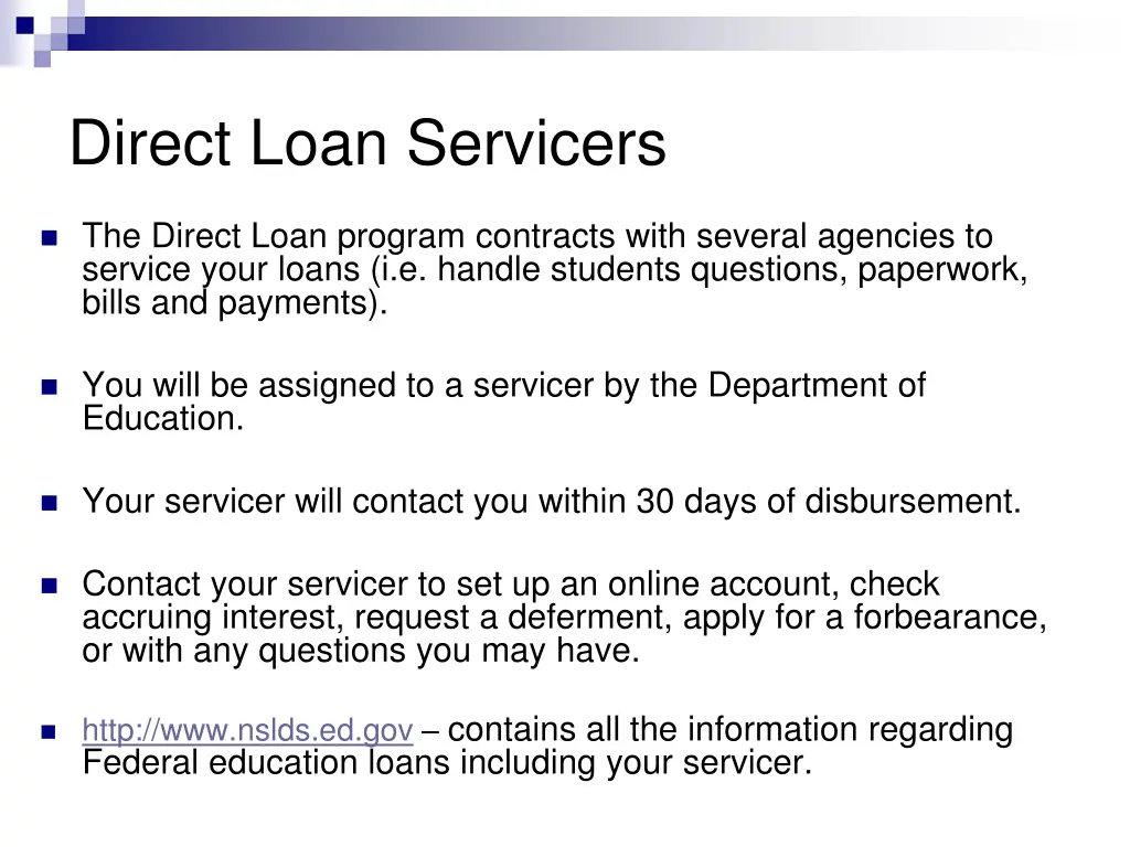 direct loan servicers