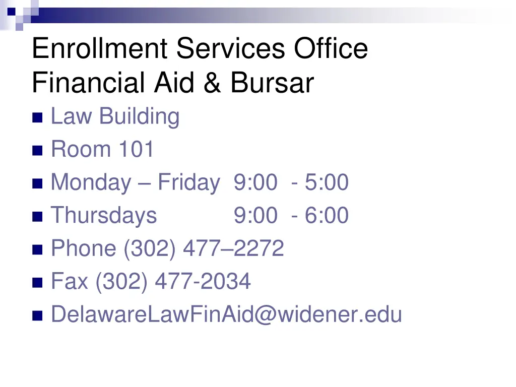 enrollment services office financial aid bursar