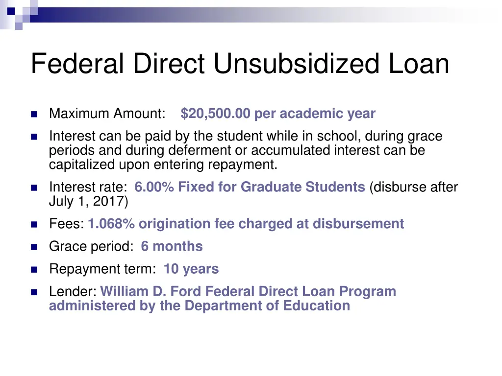 federal direct unsubsidized loan