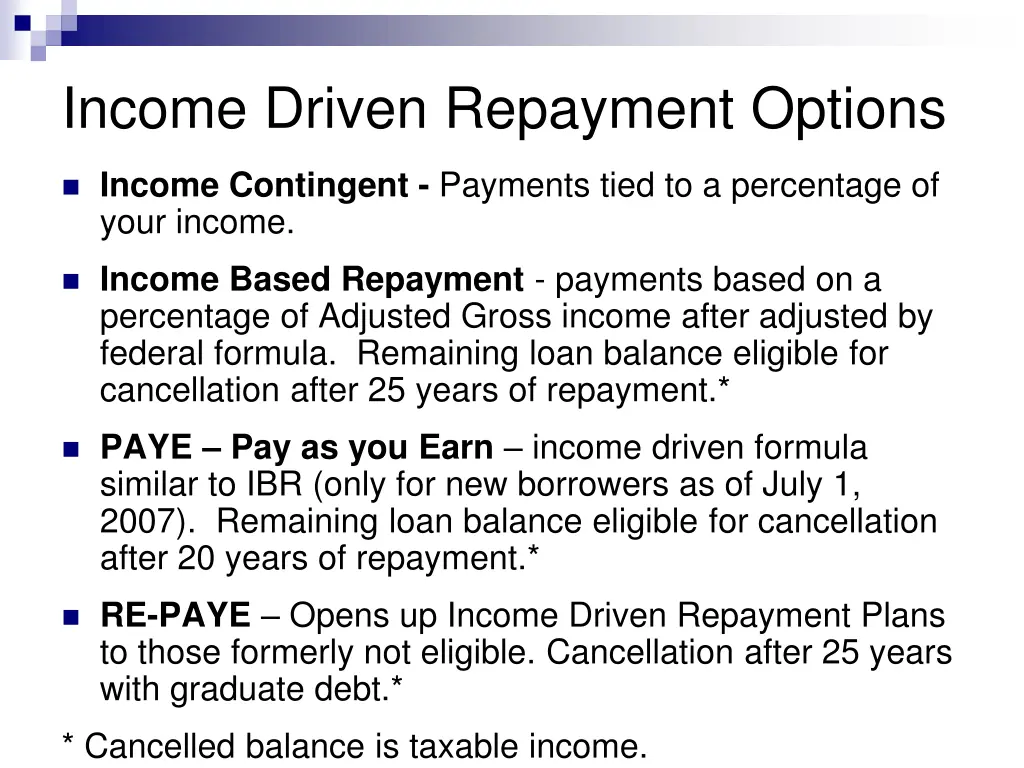 income driven repayment options