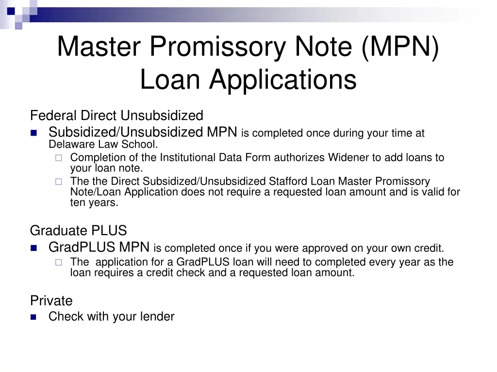 master promissory note mpn loan applications