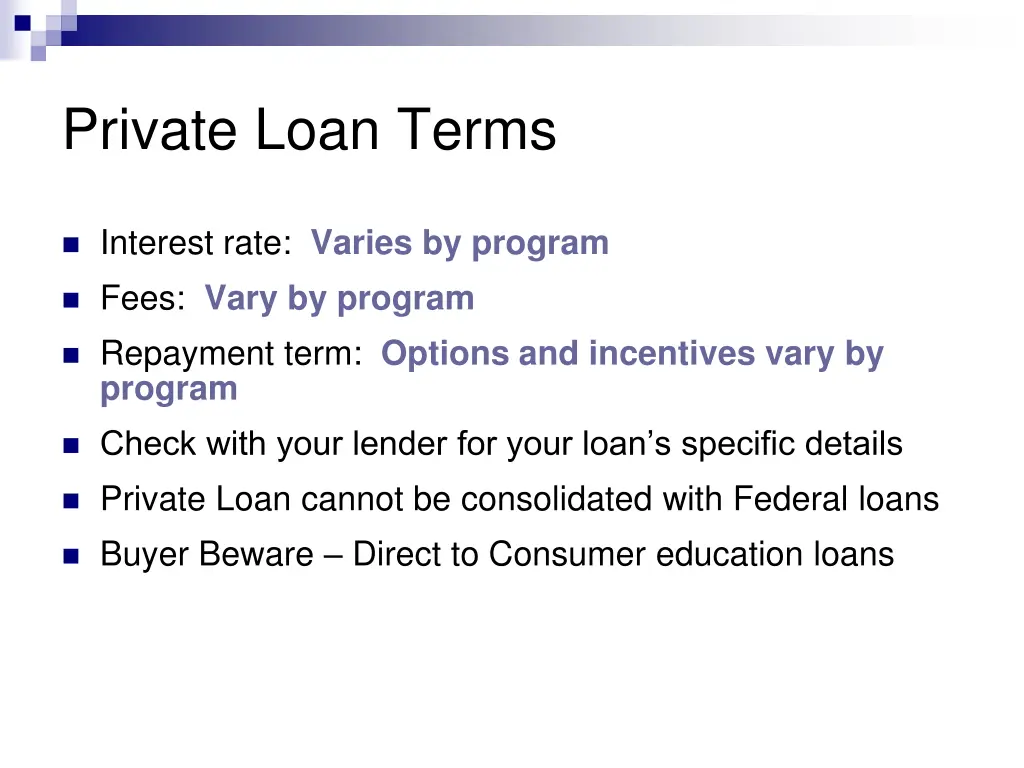 private loan terms