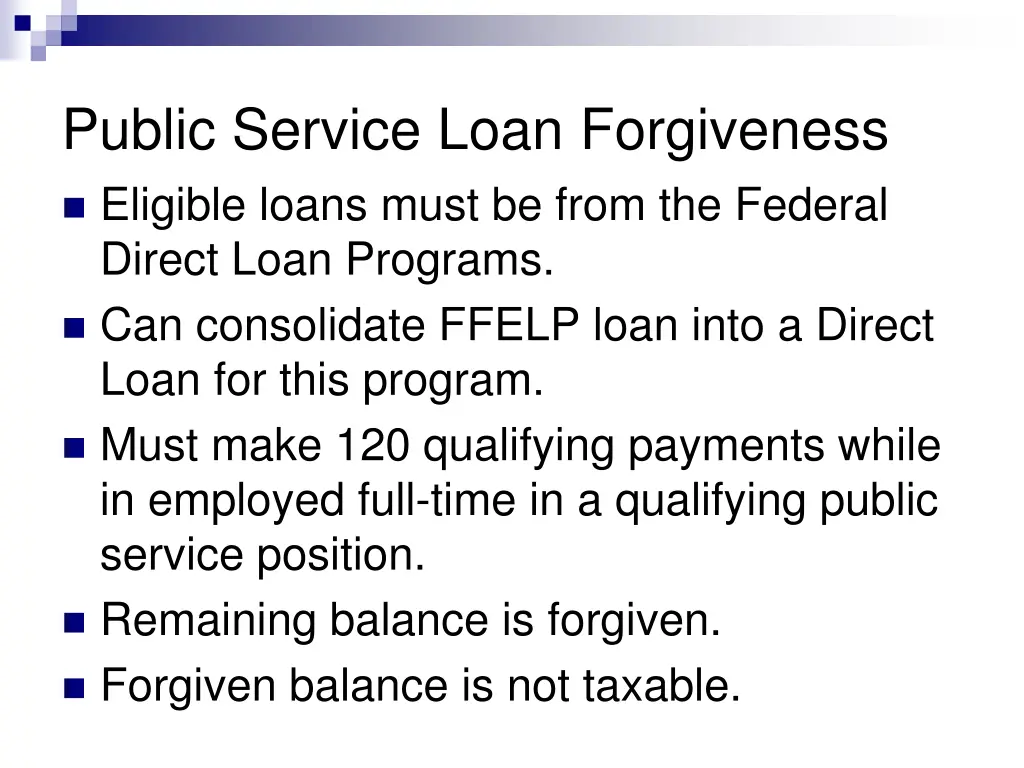 public service loan forgiveness eligible loans