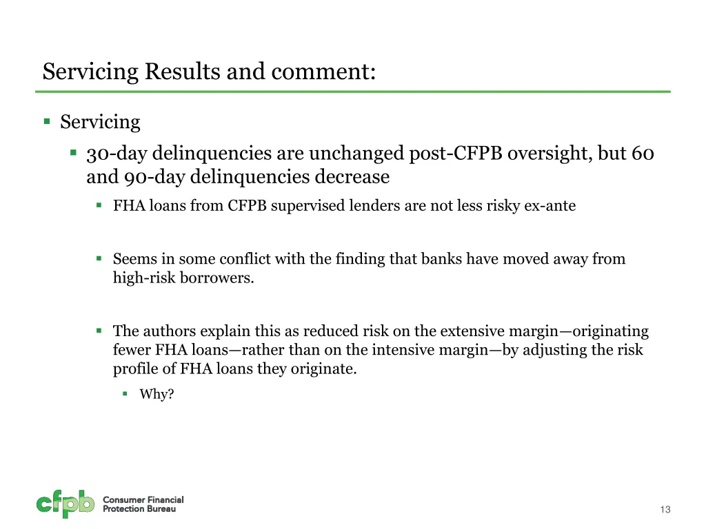 servicing results and comment