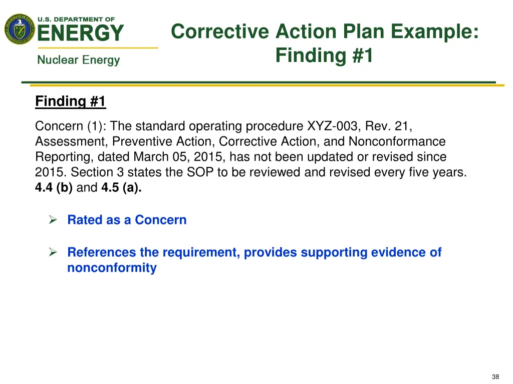 corrective action plan example finding 1