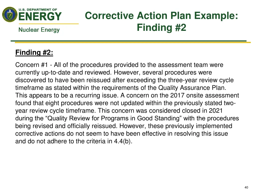 corrective action plan example finding 2