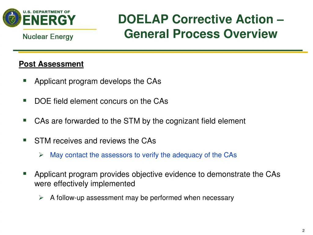 doelap corrective action general process overview