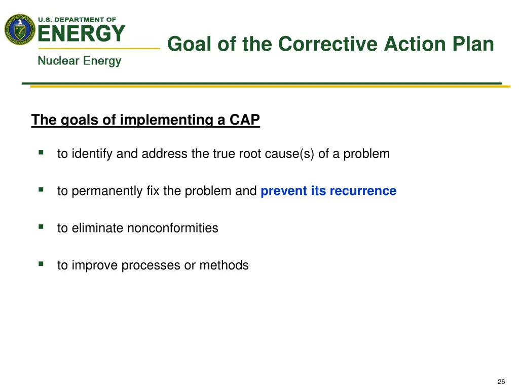 goal of the corrective action plan