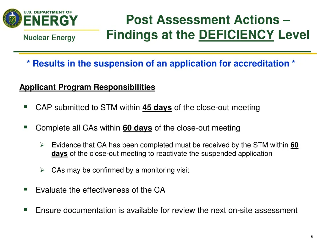 post assessment actions findings