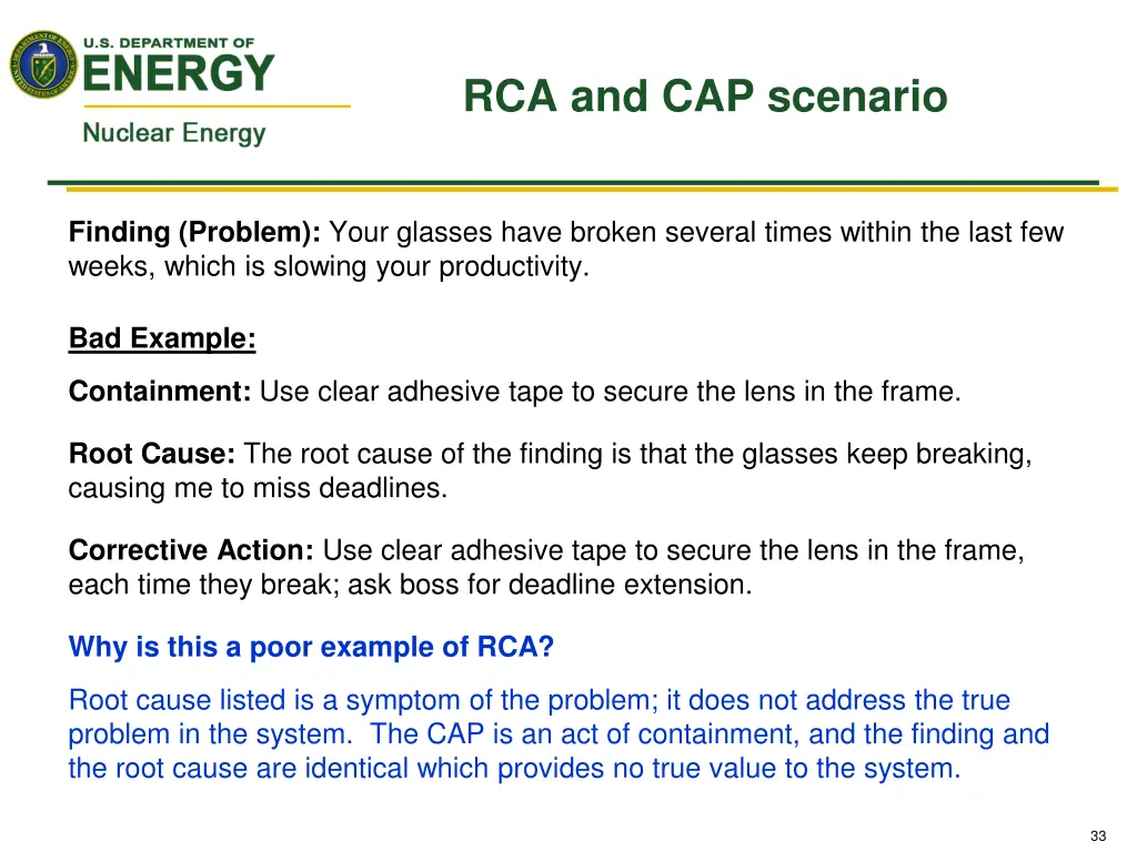 rca and cap scenario 1