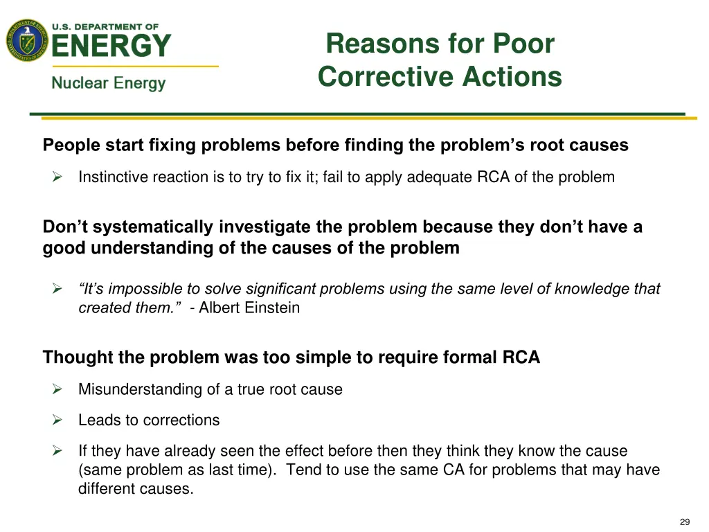 reasons for poor corrective actions