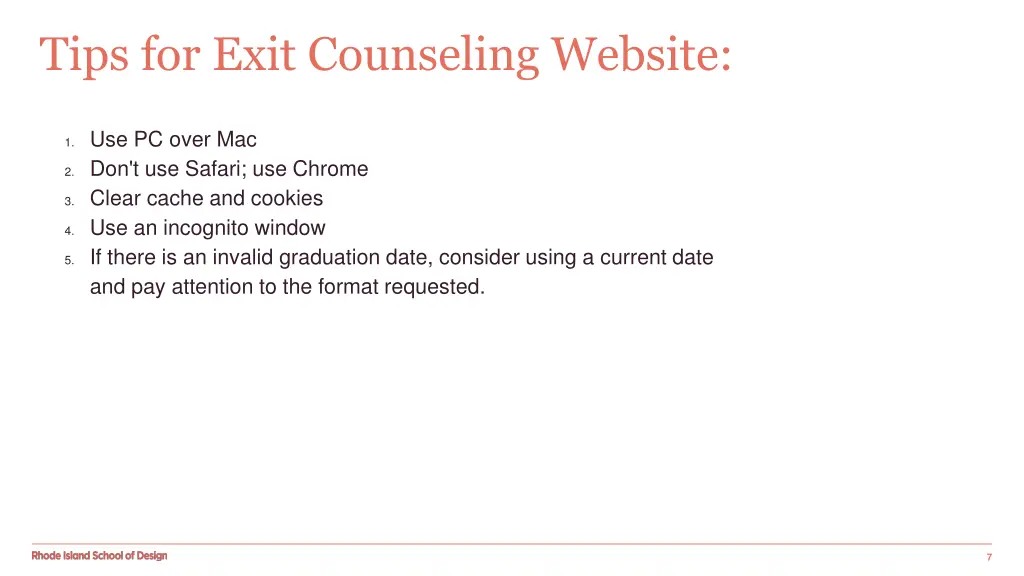 tips for exit counseling website