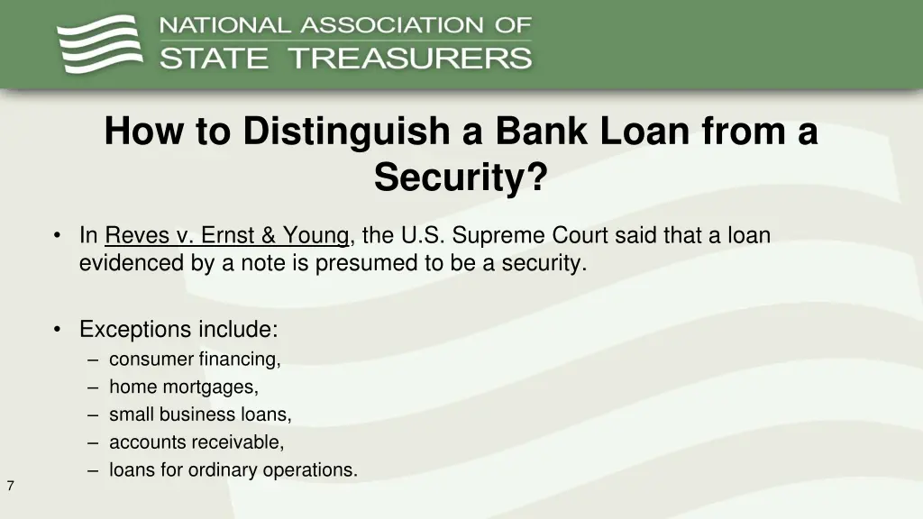 how to distinguish a bank loan from a security