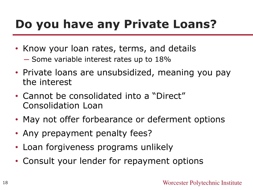 do you have any private loans