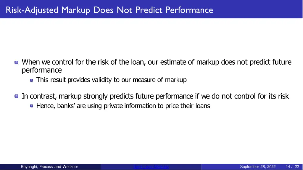 risk adjusted markup does not predict performance 1