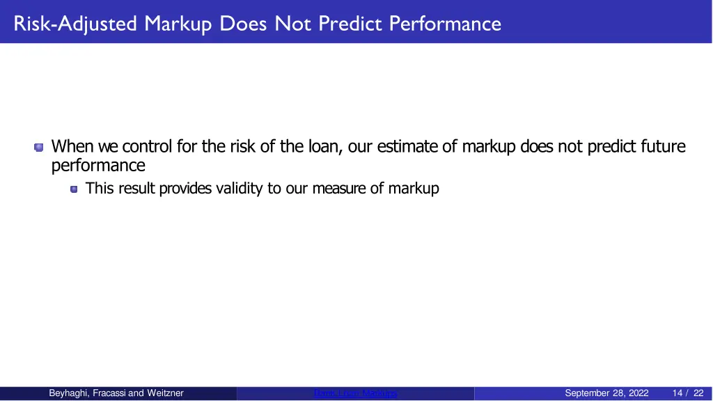 risk adjusted markup does not predict performance