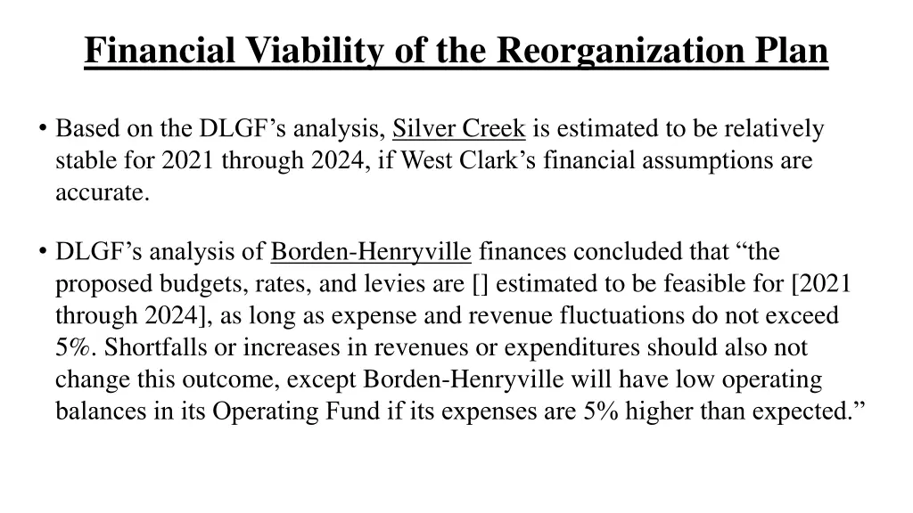 financial viability of the reorganization plan