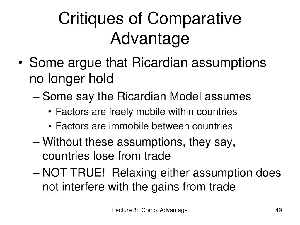 critiques of comparative advantage some argue