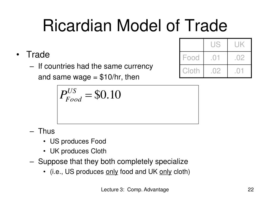 ricardian model of trade 3