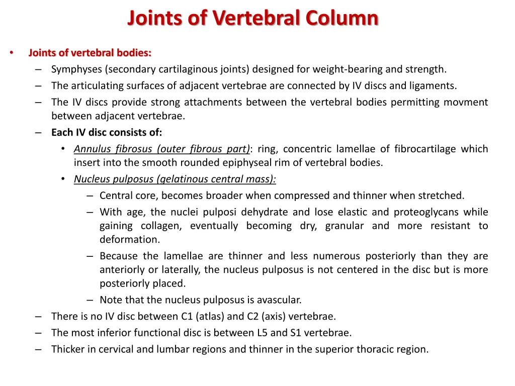 joints of vertebral column