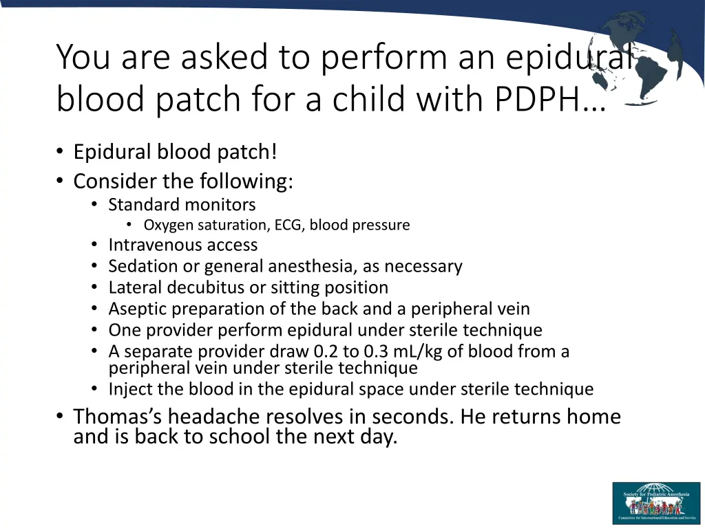 you are asked to perform an epidural blood patch 1