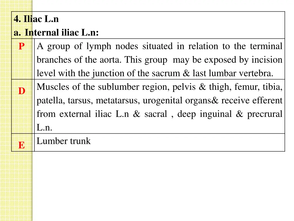 4 iliac l n a internal iliac l n p a group