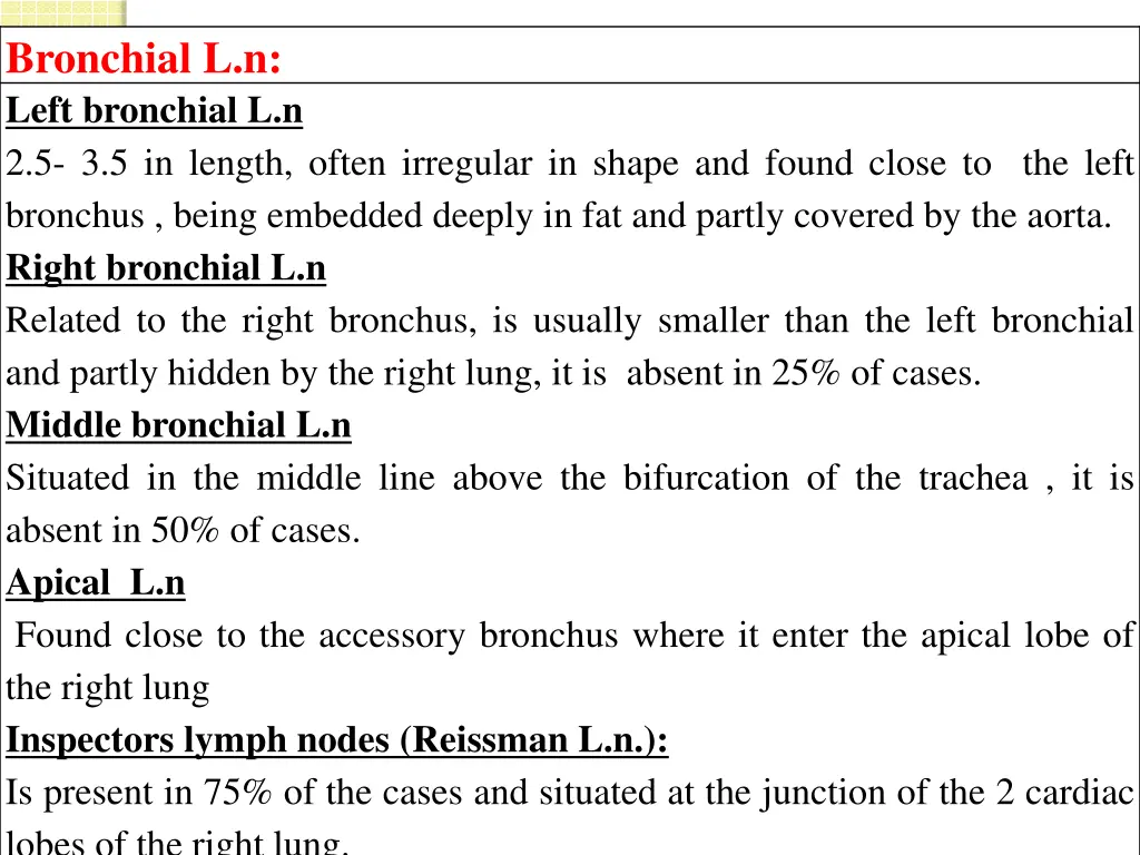 bronchial l n left bronchial