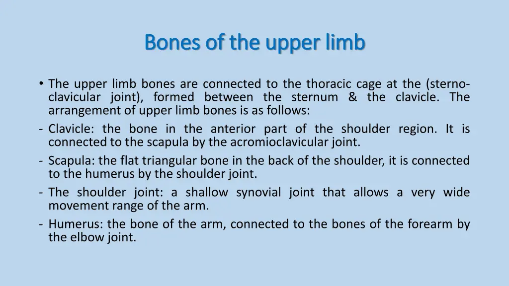 bones of the upper limb bones of the upper limb