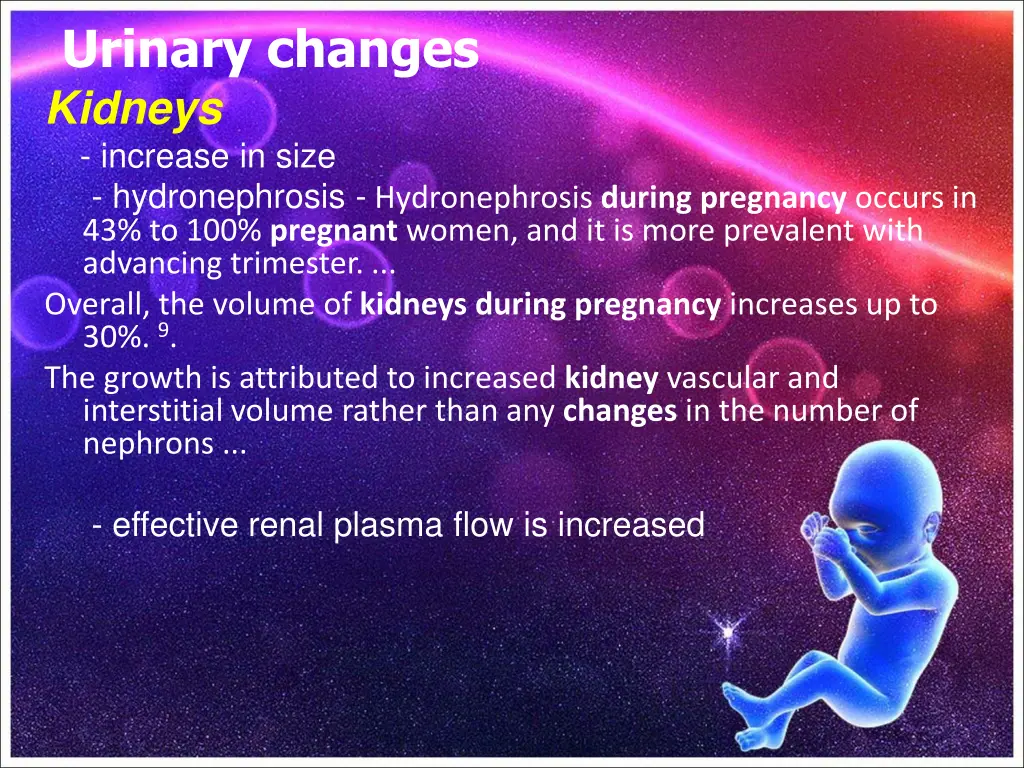 urinary changes kidneys increase in size