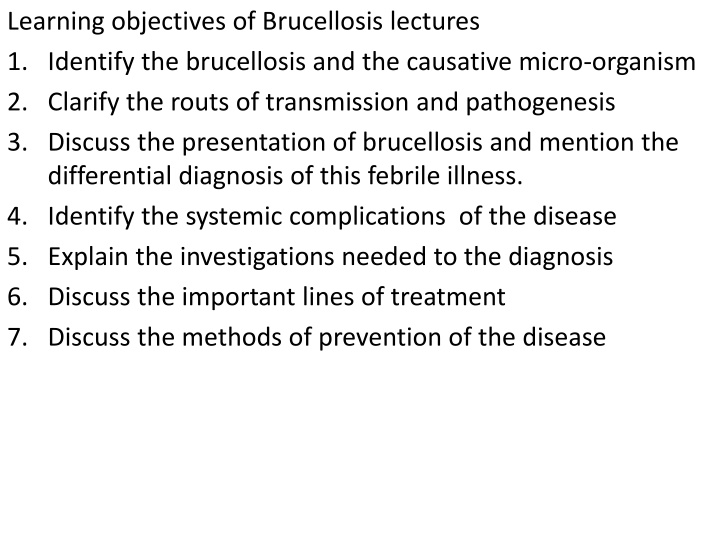 learning objectives of brucellosis lectures