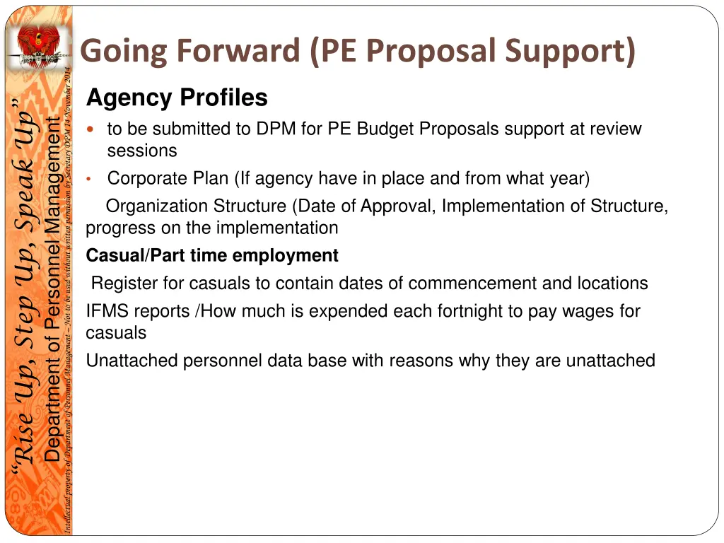 going forward pe proposal support